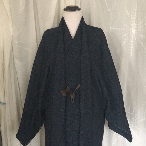 New Vintage Mens Japanese cotton KIMONO and HAORI navy - Picture 1 of 15